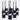 Six Motorola two-way radios with digital display screens arranged in a small group on a white background, commercial walkie-talkie fleet.